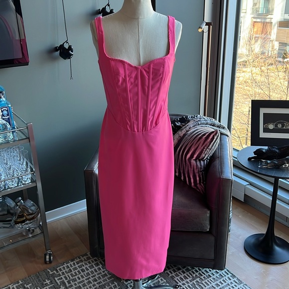 New Bardot Fitted Corset Midi Dress Size 6 US / Medium (Lili Pink) - Picture 2 of 7